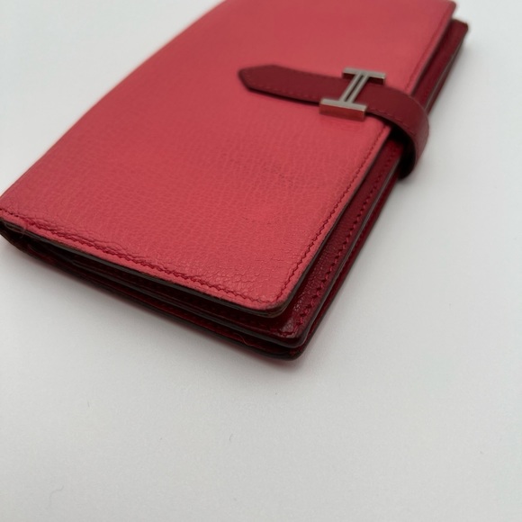 Hermes Chèvre Mysore Bi-Color Bearn Gusset Wallet Rose Lipstick Rouge Casaque - Picture 12 of 12